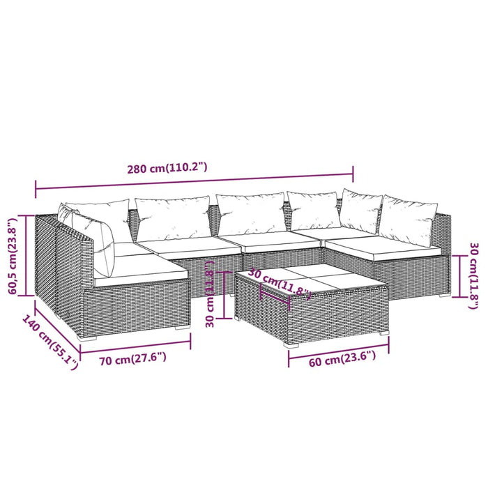Set mobilier de grădină cu perne, 7 piese, maro, poliratan - WALTI WALTI