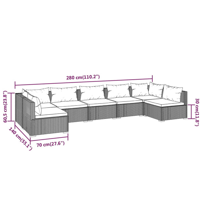 Set mobilier de grădină cu perne, 7 piese, maro, poliratan - WALTI WALTI