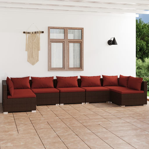Set mobilier de grădină cu perne, 7 piese, maro, poliratan - WALTI WALTI