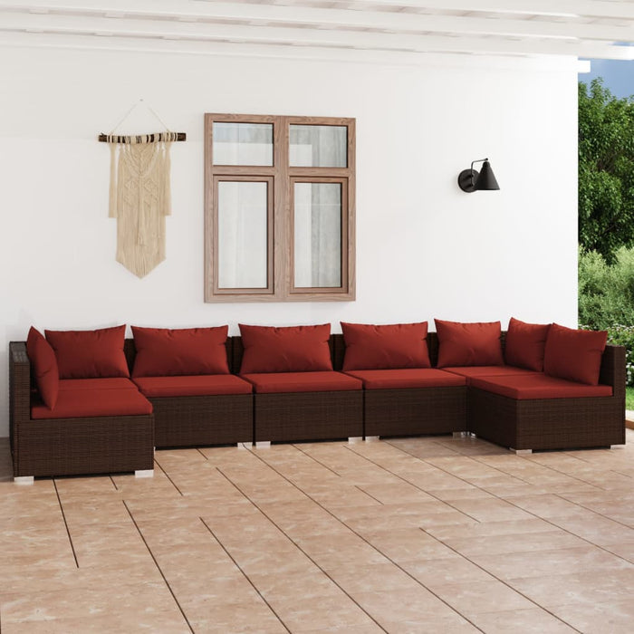 Set mobilier de grădină cu perne, 7 piese, maro, poliratan - WALTI WALTI