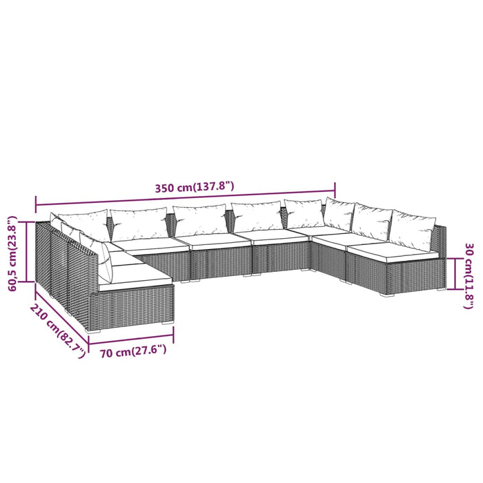 Set mobilier de grădină cu perne, 9 piese, gri, poliratan WALTI
