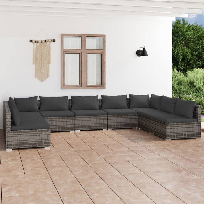 Set mobilier de grădină cu perne, 9 piese, gri, poliratan WALTI