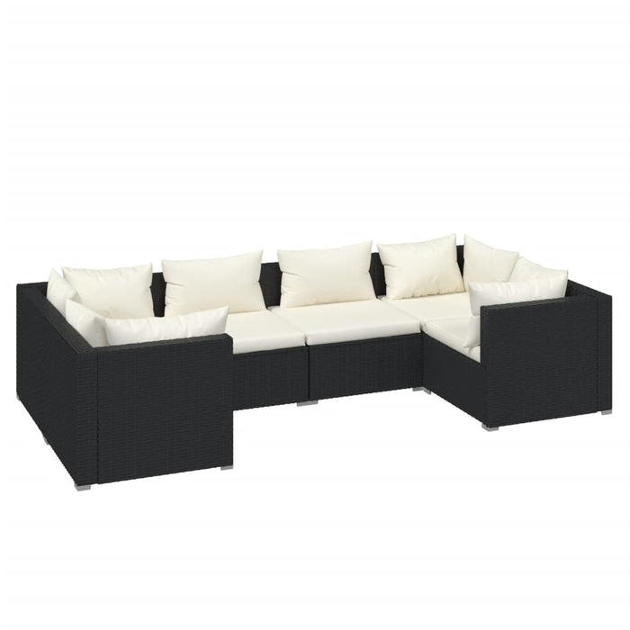 Set mobilier de grădină cu perne, 6 piese, negru, poliratan WALTI