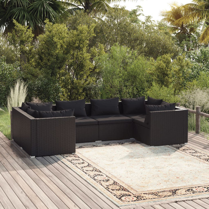 Set mobilier de grădină cu perne, 6 piese, negru, poliratan - WALTI WALTI