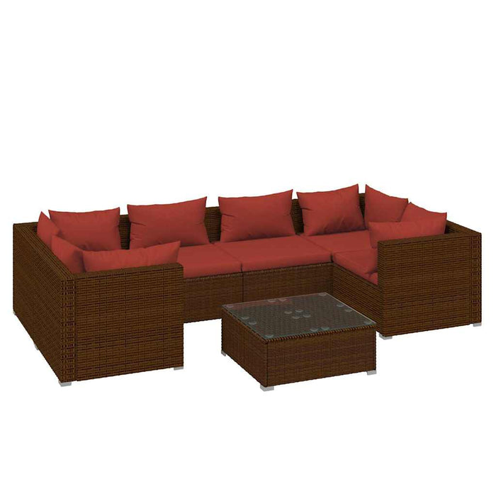 Set mobilier de grădină cu perne, 7 piese, maro, poliratan WALTI