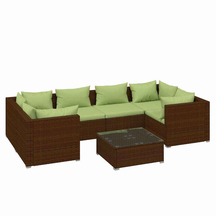 Set mobilier de grădină cu perne, 7 piese, maro, poliratan WALTI