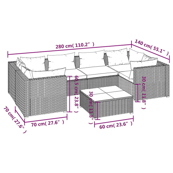 Set mobilier de grădină cu perne, 7 piese, maro, poliratan WALTI