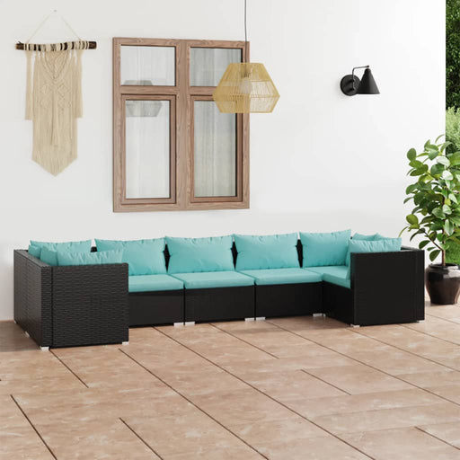 Set mobilier de grădină cu perne, 7 piese, negru, poliratan - WALTI WALTI