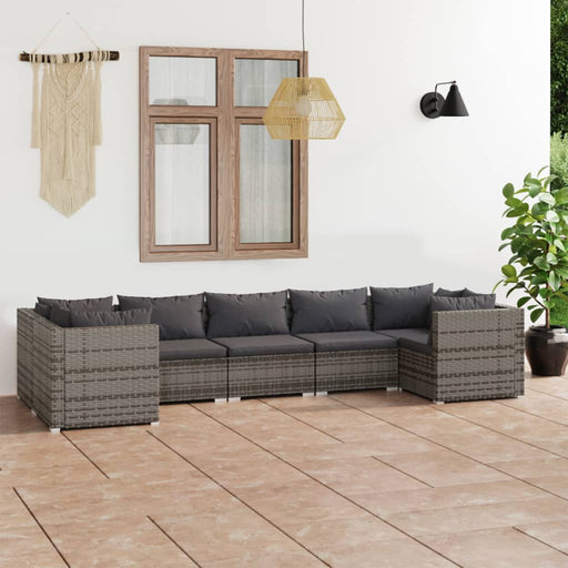 Set mobilier de grădină cu perne, 7 piese, gri, poliratan - WALTI WALTI