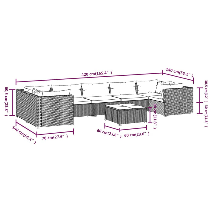Set mobilier de grădină cu perne, 8 piese, negru, poliratan - WALTI WALTI