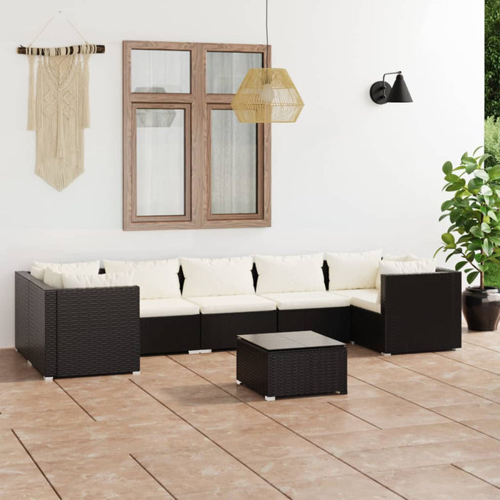 Set mobilier de grădină cu perne, 8 piese, negru, poliratan - WALTI WALTI