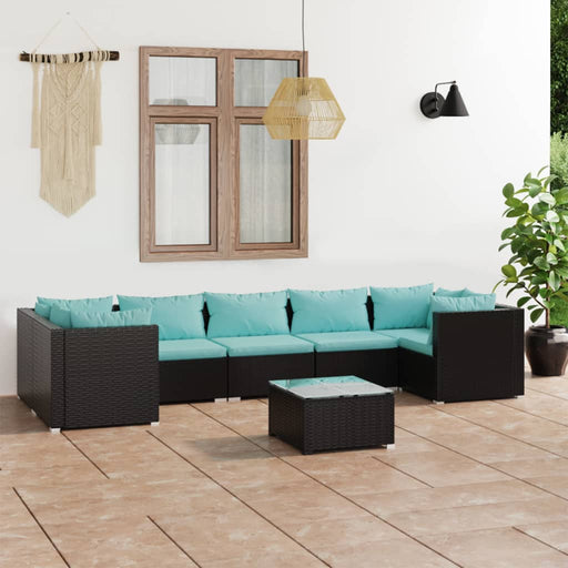 Set mobilier de grădină cu perne, 8 piese, negru, poliratan - WALTI WALTI