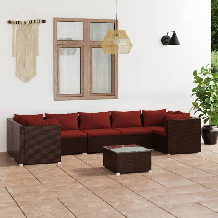 Set mobilier de grădină cu perne, 8 piese, maro, poliratan WALTI