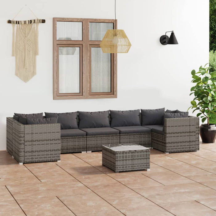 Set mobilier de grădină cu perne, 8 piese, gri, poliratan - WALTI WALTI