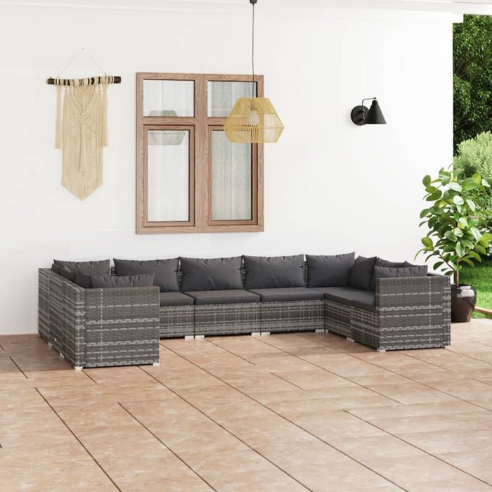Set mobilier de grădină cu perne, 9 piese, gri, poliratan WALTI