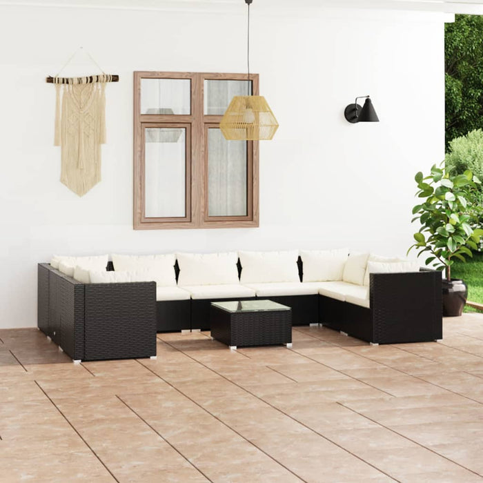 Set mobilier de grădină cu perne, 10 piese, negru, poliratan WALTI