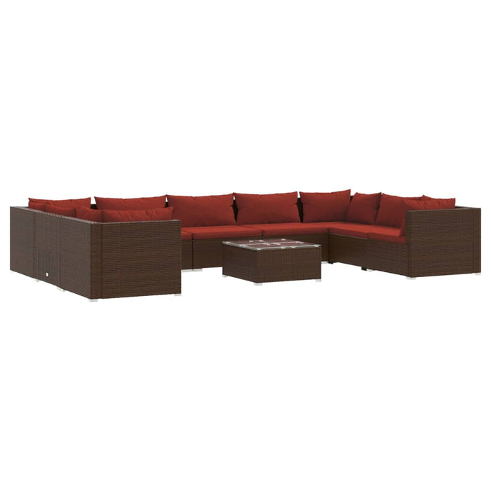 Set mobilier de grădină cu perne, 10 piese, maro, poliratan WALTI