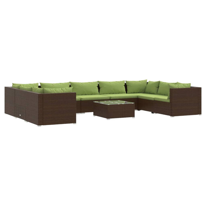 Set mobilier de grădină cu perne, 10 piese, maro, poliratan WALTI