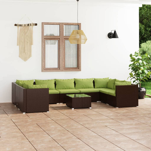 Set mobilier de grădină cu perne, 10 piese, maro, poliratan - WALTI WALTI