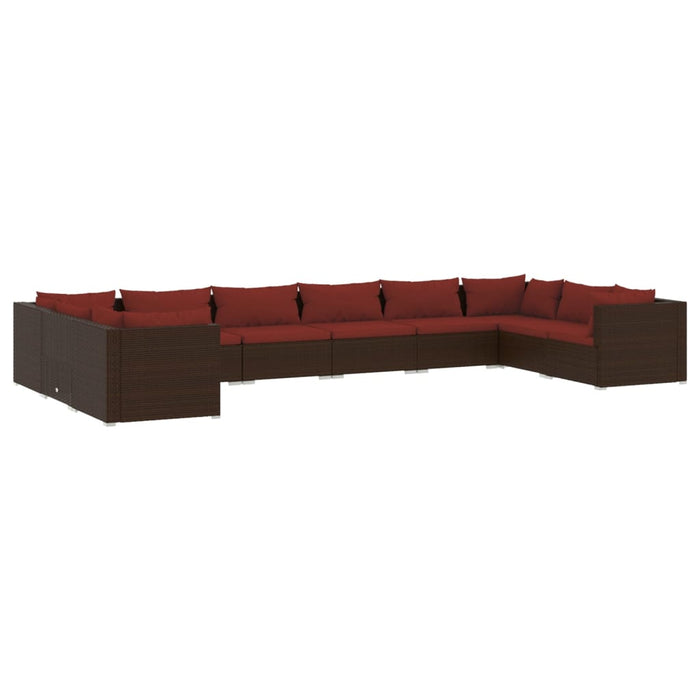 Set mobilier de grădină cu perne, 10 piese, maro, poliratan WALTI