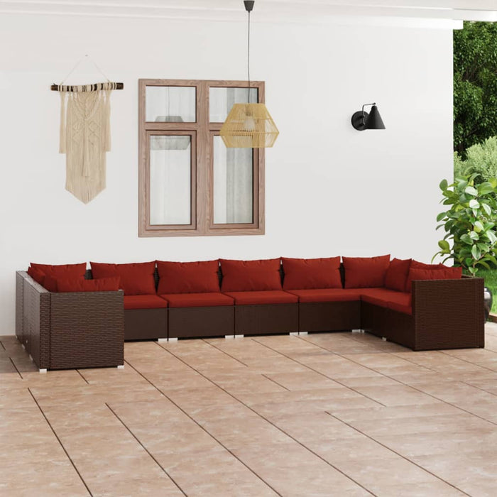 Set mobilier de grădină cu perne, 10 piese, maro, poliratan WALTI