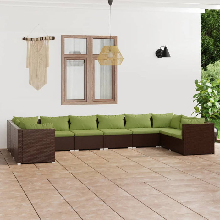 Set mobilier de grădină cu perne, 10 piese, maro, poliratan WALTI