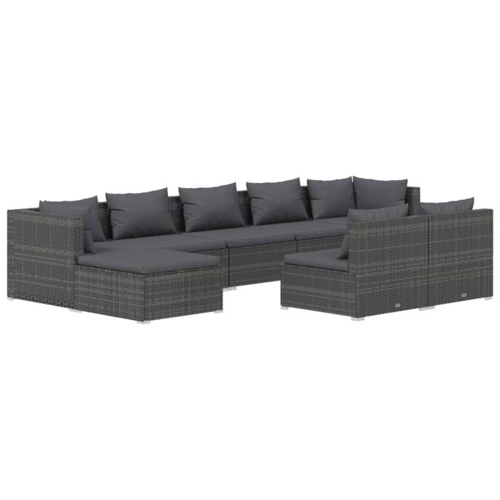 Set mobilier de grădină cu perne, 9 piese,gri, poliratan WALTI
