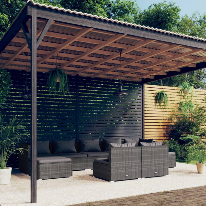 Set mobilier de grădină cu perne, 9 piese,gri, poliratan WALTI