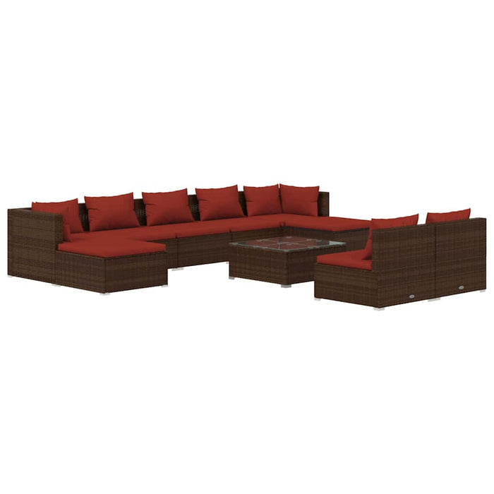 Set mobilier de grădină cu perne, 10 piese, maro, poliratan WALTI