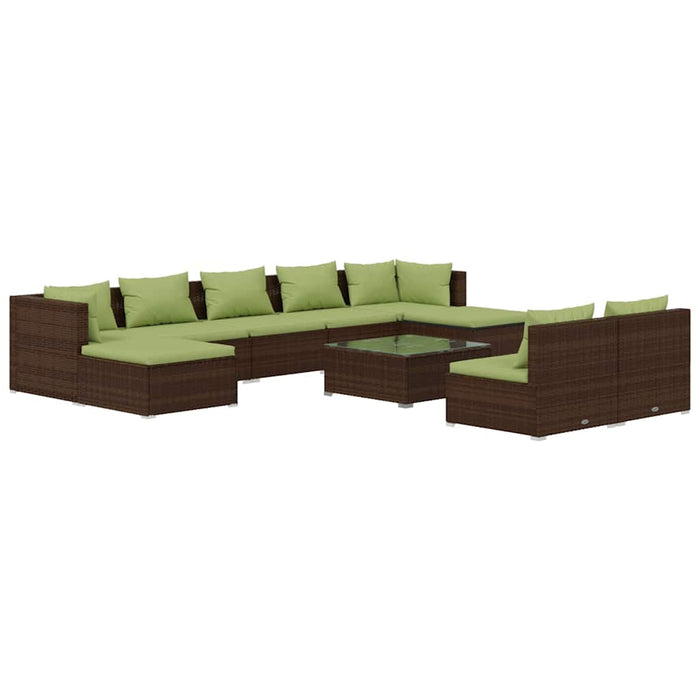 Set mobilier de grădină cu perne, 10 piese, maro, poliratan WALTI