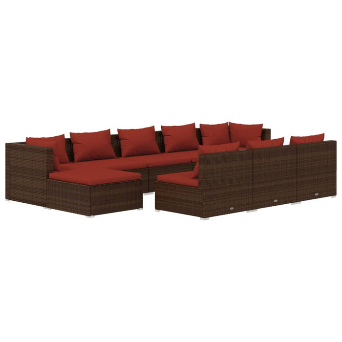 Set mobilier de grădină cu perne, 10 piese, maro, poliratan WALTI