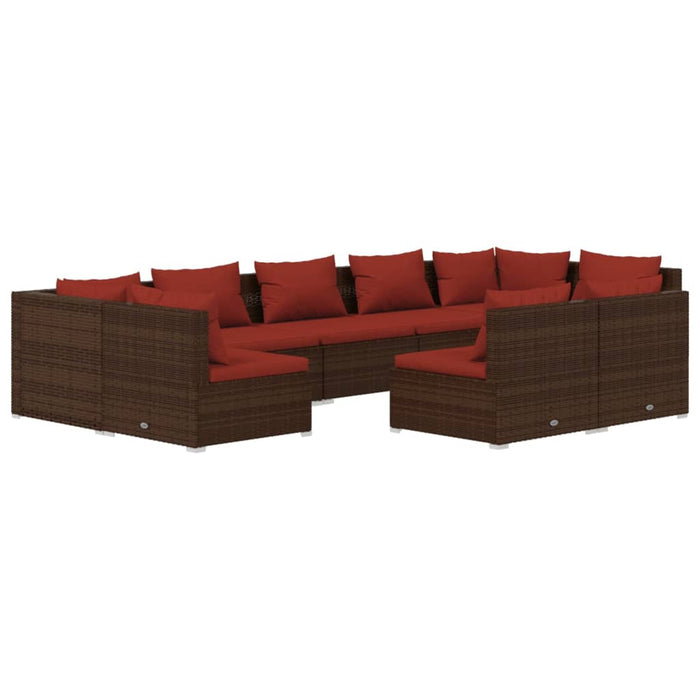 Set mobilier de grădină cu perne, 9 piese, maro, poliratan WALTI