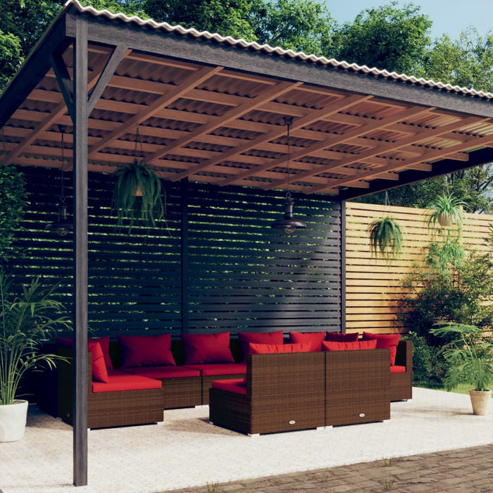 Set mobilier de grădină cu perne, 9 piese, maro, poliratan WALTI