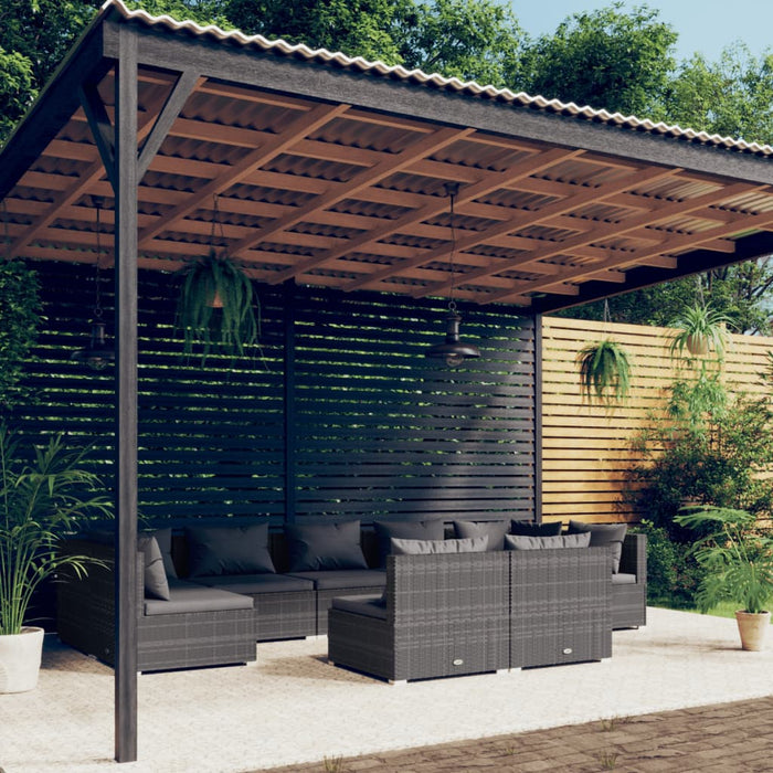 Set mobilier de grădină cu perne, 9 piese,gri, poliratan WALTI