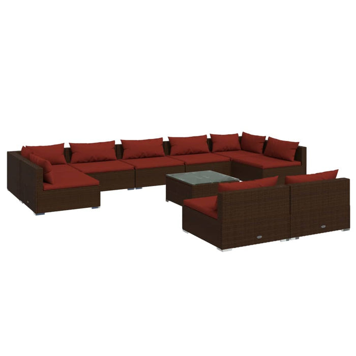 Set mobilier de grădină cu perne, 10 piese, maro, poliratan WALTI