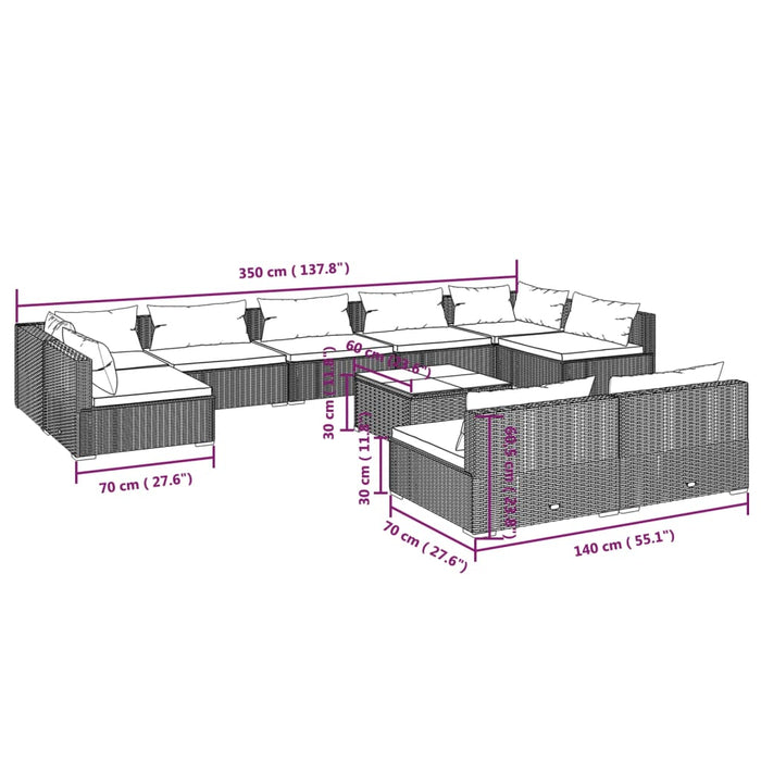 Set mobilier de grădină cu perne, 10 piese, maro, poliratan WALTI