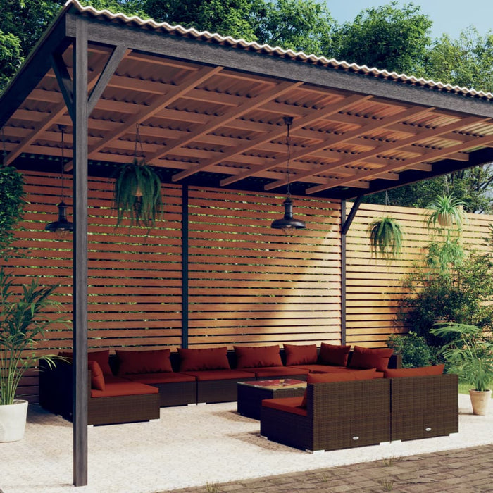 Set mobilier de grădină cu perne, 10 piese, maro, poliratan WALTI
