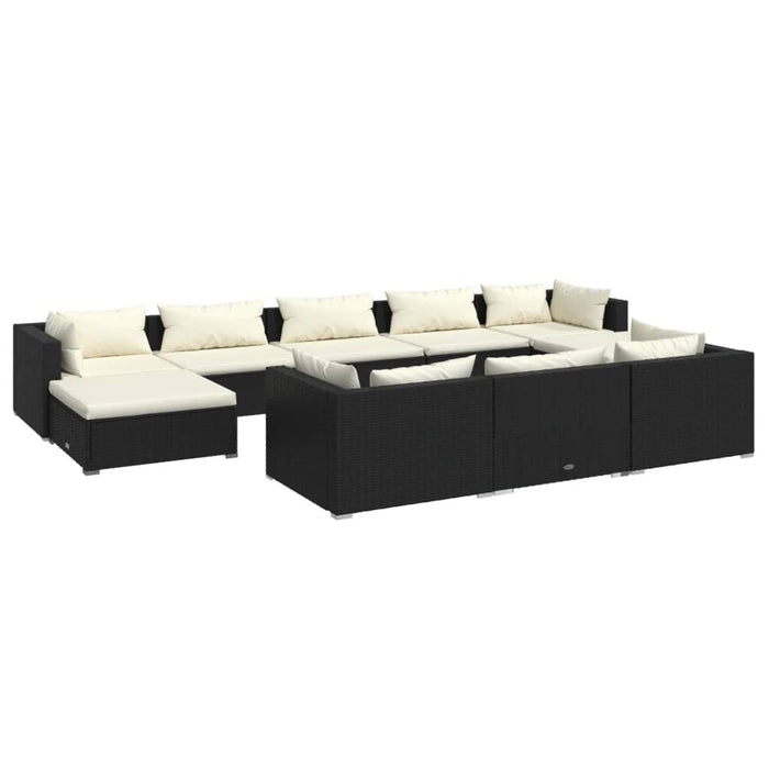 Set mobilier de grădină cu perne, 10 piese, negru, poliratan WALTI