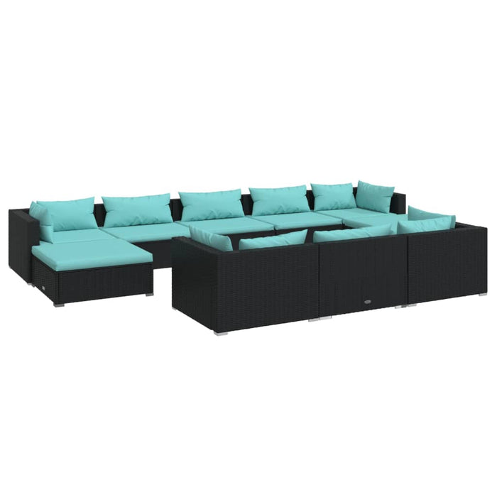 Set mobilier de grădină cu perne, 10 piese, negru, poliratan WALTI