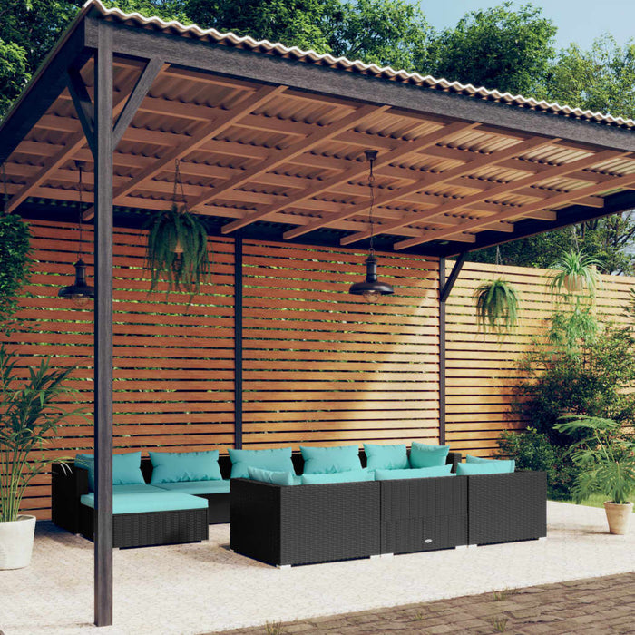Set mobilier de grădină cu perne, 10 piese, negru, poliratan WALTI