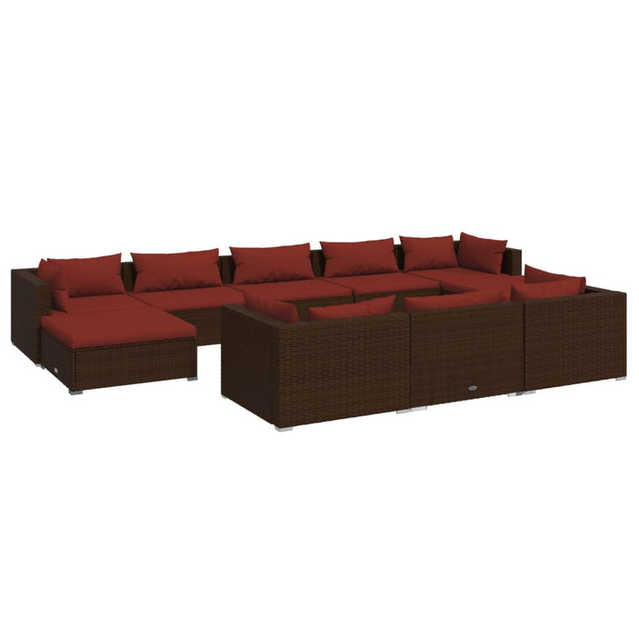 Set mobilier de grădină cu perne, 10 piese, maro, poliratan WALTI