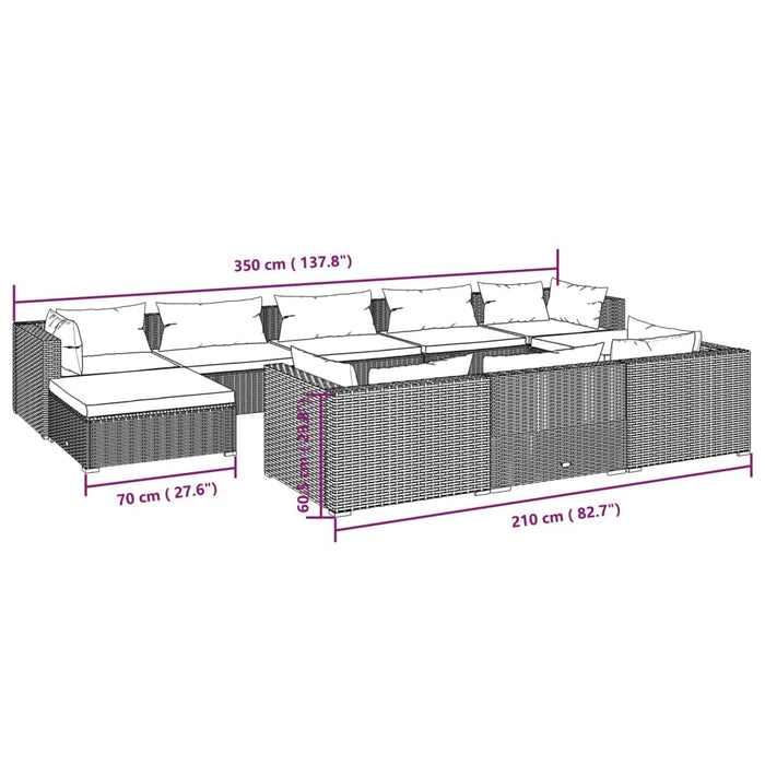 Set mobilier de grădină cu perne, 10 piese, maro, poliratan WALTI