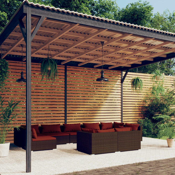 Set mobilier de grădină cu perne, 9 piese, maro, poliratan WALTI