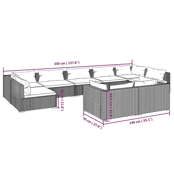 Set mobilier de grădină cu perne, 9 piese, gri, poliratan WALTI