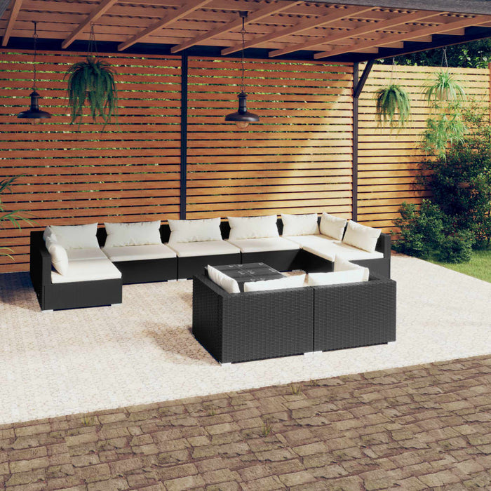 Set mobilier de grădină cu perne, 10 piese, negru, poliratan WALTI
