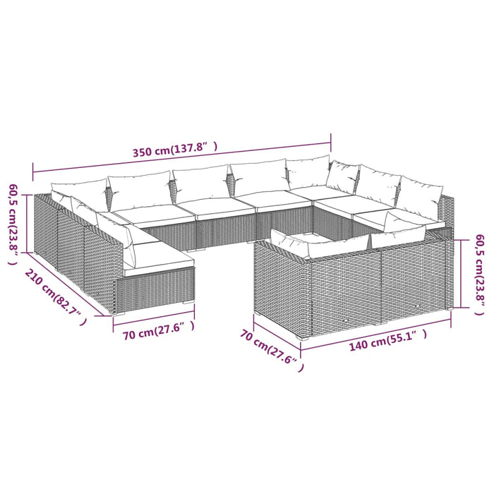 Set mobilier de grădină cu perne, 11 piese, maro, poliratan WALTI