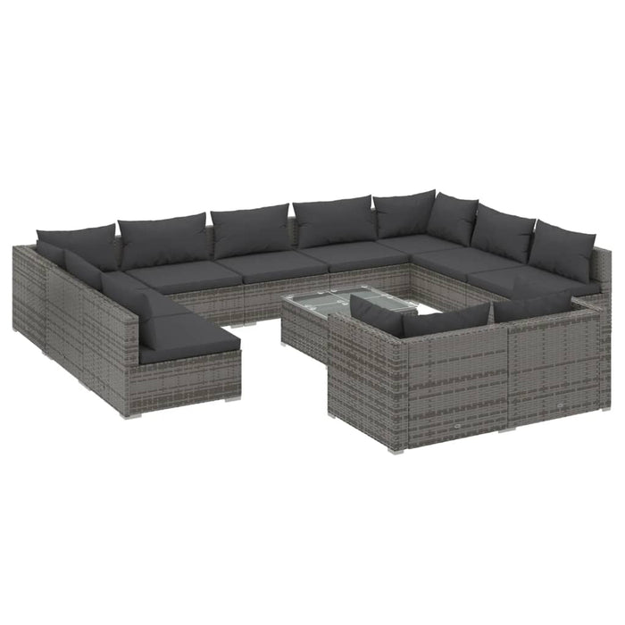 Set mobilier de grădină cu perne, 12 piese,gri, poliratan WALTI