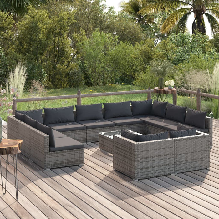 Set mobilier de grădină cu perne, 12 piese,gri, poliratan WALTI