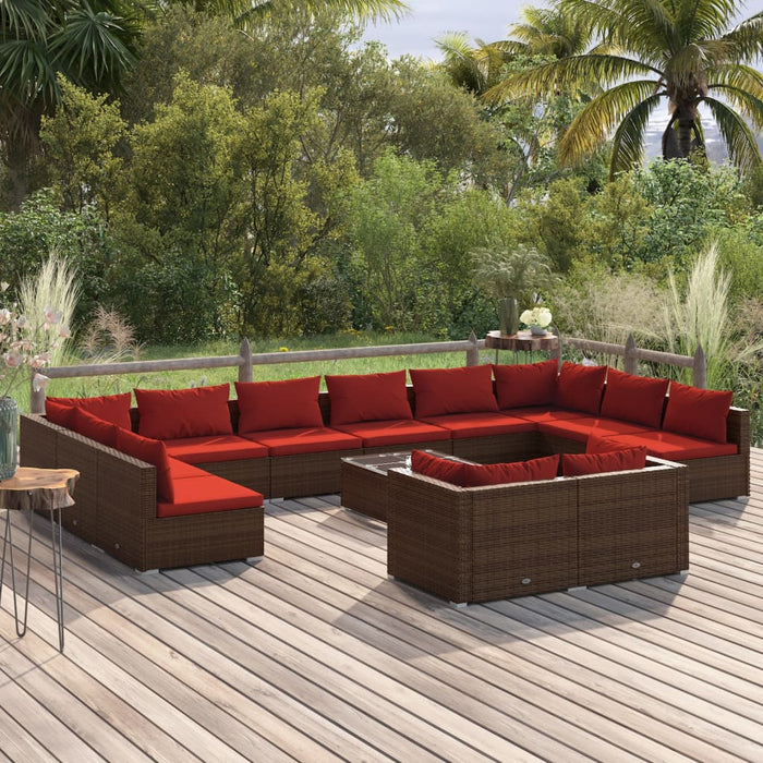 Set mobilier de grădină cu perne, 13 piese, maro, poliratan - WALTI WALTI