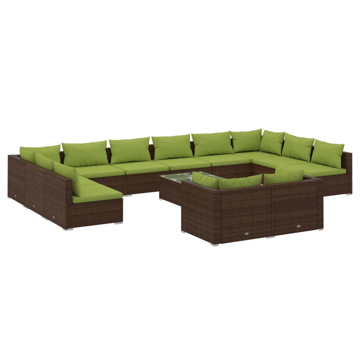 Set mobilier de grădină cu perne, 13 piese, maro, poliratan WALTI